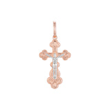 Eastern Orthodox Russian budded pendant in 14K Gold, Rose Gold two tone & White Gold plating colors