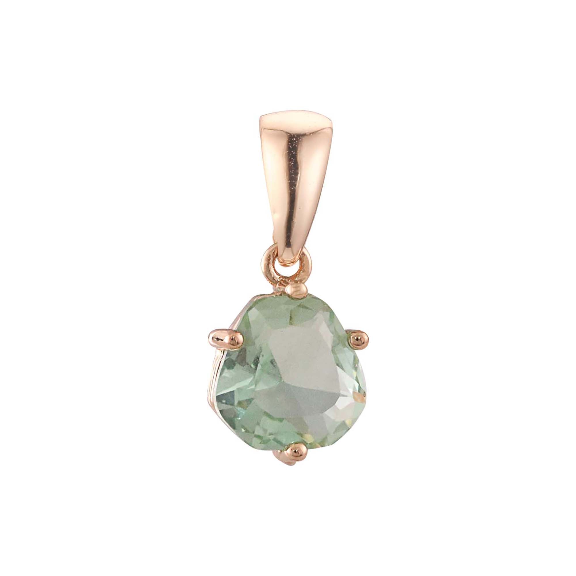 Solitario Colgante de piedra grande verde manzana CZ chapado en oro rosa, oro de 14 quilates