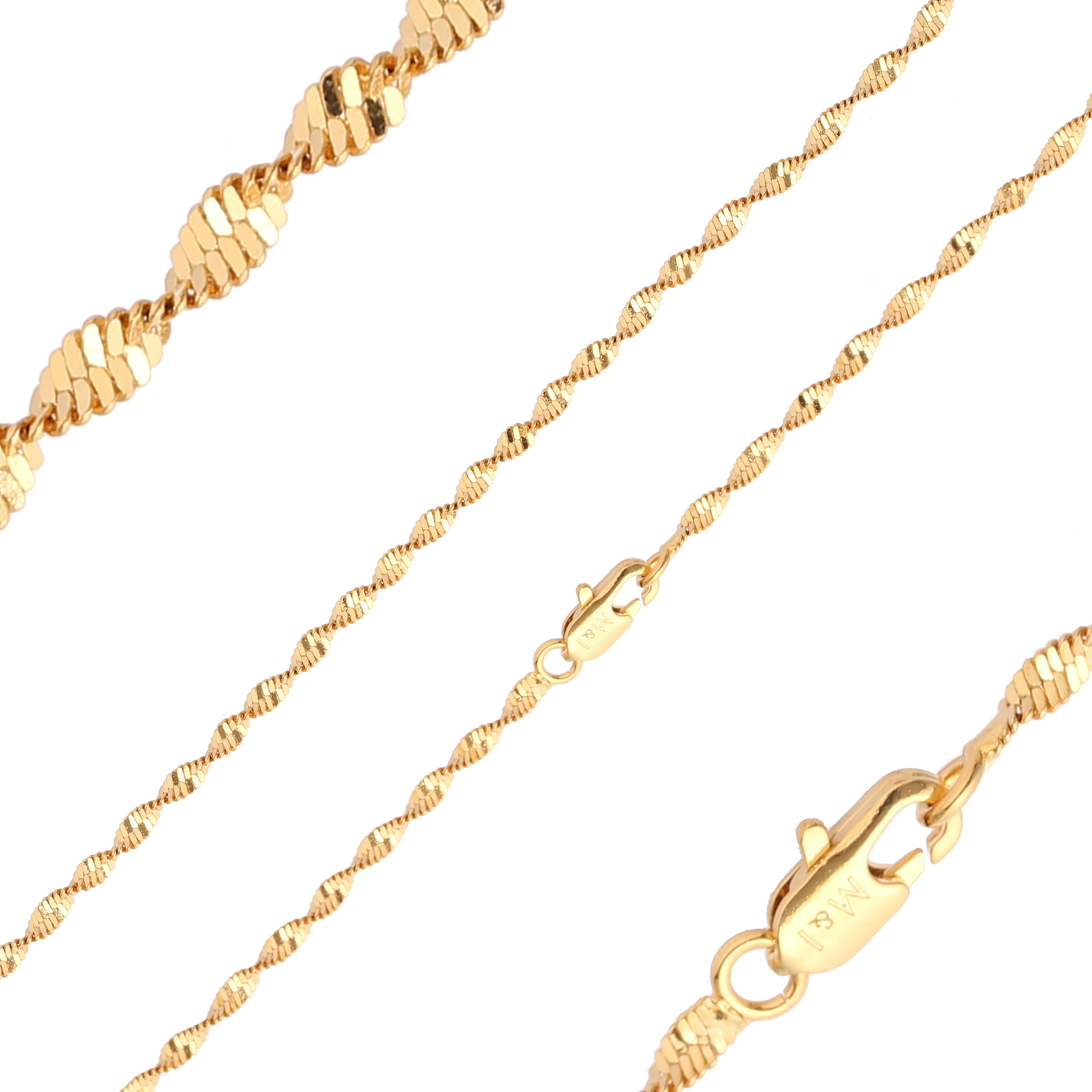 .Correntes de elos duplos singapura banhadas a ouro 14K, ouro 18K, ouro rosa, ouro branco, dois tons
