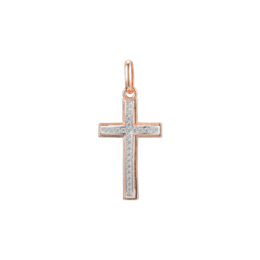 Pingente de cruz latina em ouro rosa de dois tons, cores banhadas a ouro 14K
