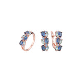 Conjunto de joyas de anillos de racimo de océano azul mixto de oro rosa