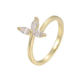 Três anéis de ouro branco Marquise CZ 14K, ouro rosa