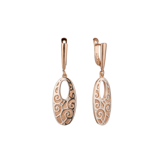 Pendientes de oro rosa texturizado con ondas ovaladas, dos tonos