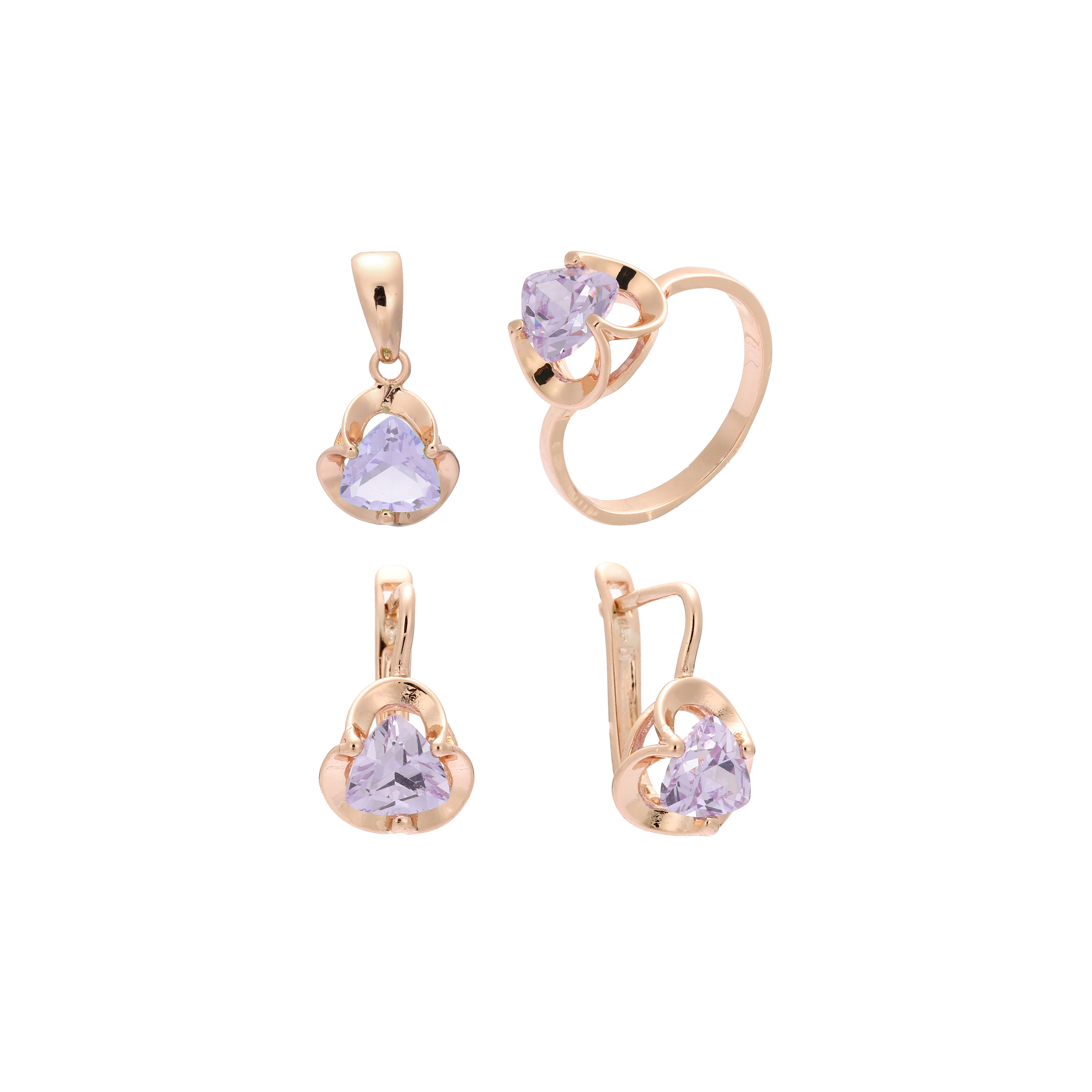 Conjunto de circonitas triangulares con solitario en oro rosa