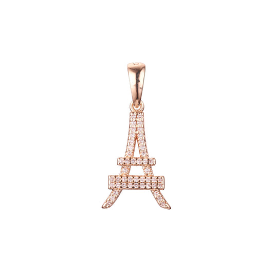 Colgante Torre Eiffel en colores baño de Oro 14K, Oro Rosa, Oro Blanco