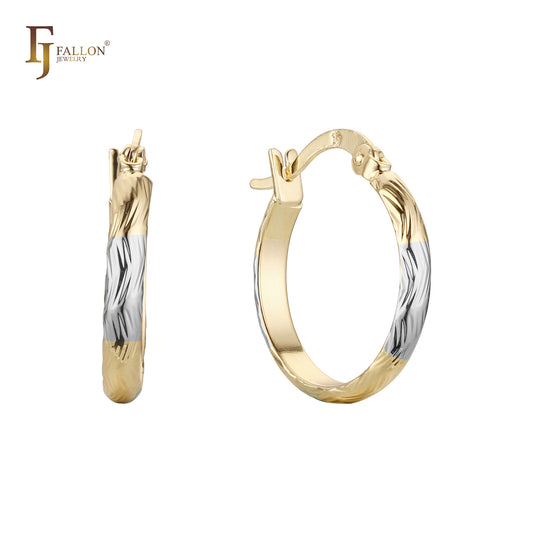 Pendientes de aro bicolor de oro de 14 quilates con textura brillante y en zigzag
