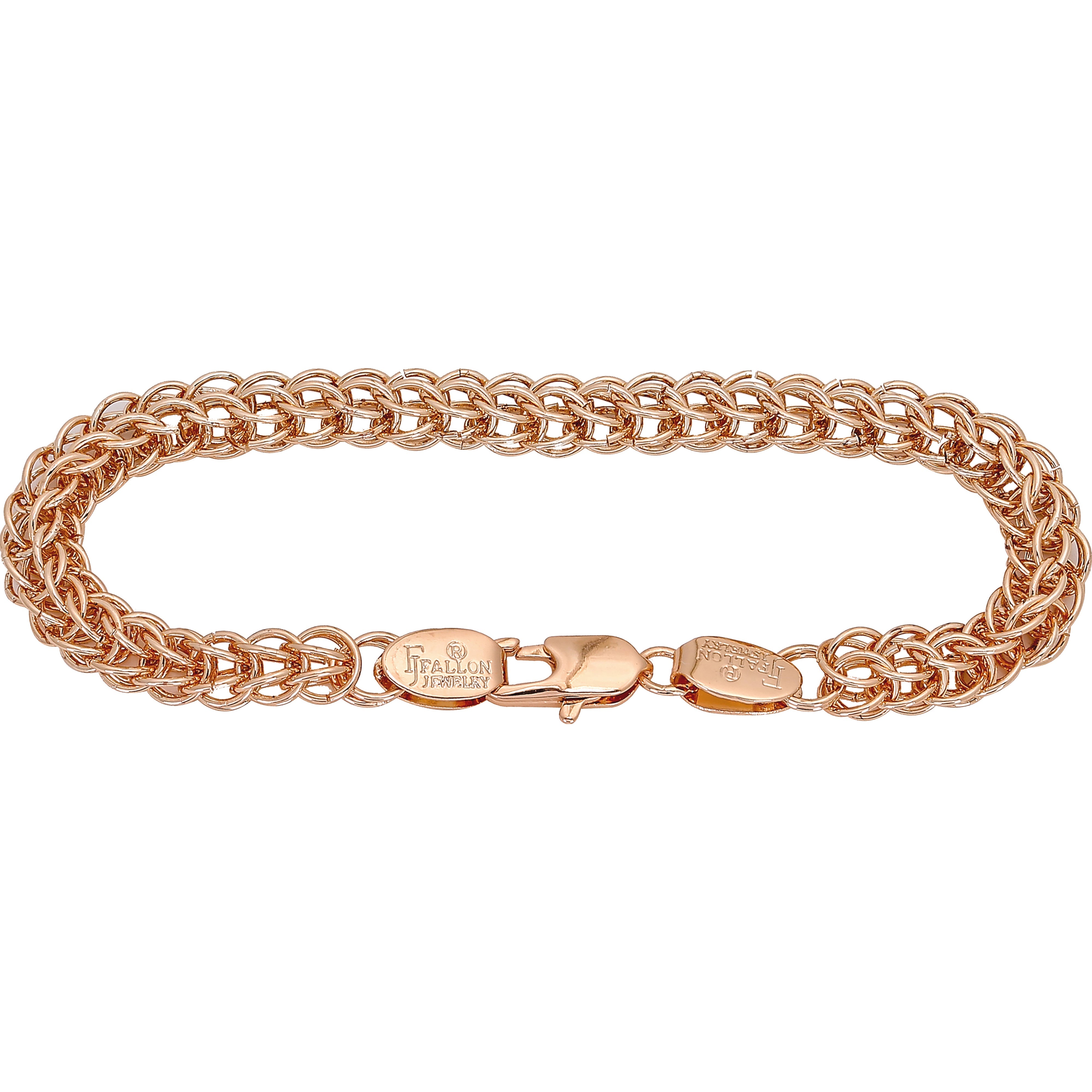 Cable de doble anillo Bismarck cadenas de eslabones rolo chapados en oro de 14 quilates, oro rosa