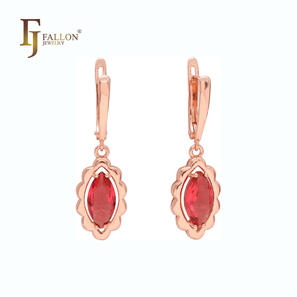Серьги-подвески Marquise red Marquise CZ Rose Gold