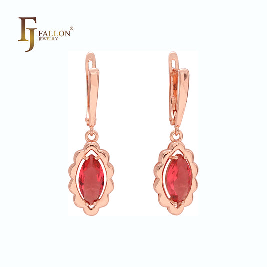 Серьги-подвески Marquise red Marquise CZ Rose Gold