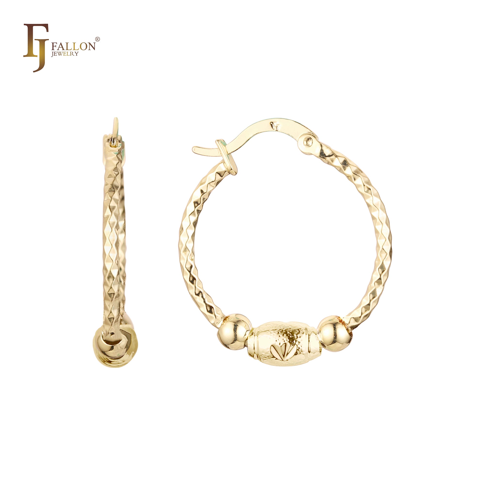 Beads 14K Gold, three tone Hoop Earrings