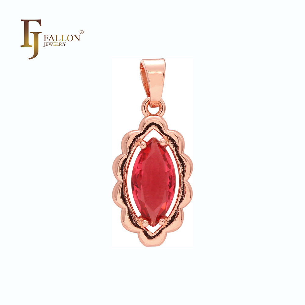 Подвеска Solitaire Marquise из красного или синего фианита из розового золота