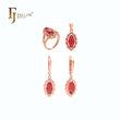 Conjunto de joyería con colgante y anillos de circonita roja en forma de maquise