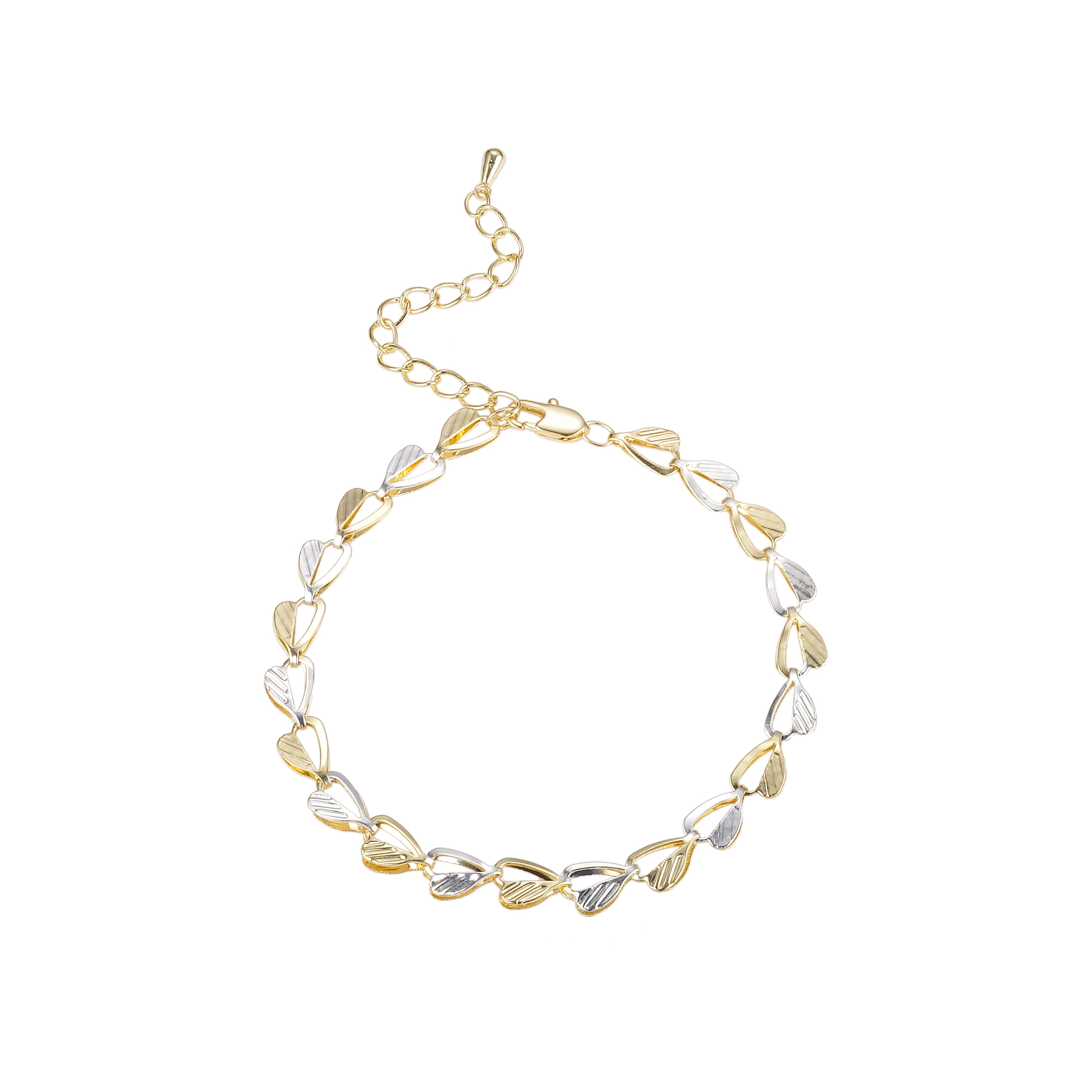 Cadenas de acero con eslabones elegantes de corazón y hojas chapadas en oro blanco, oro de 14 quilates, oro rosa, dos tonos