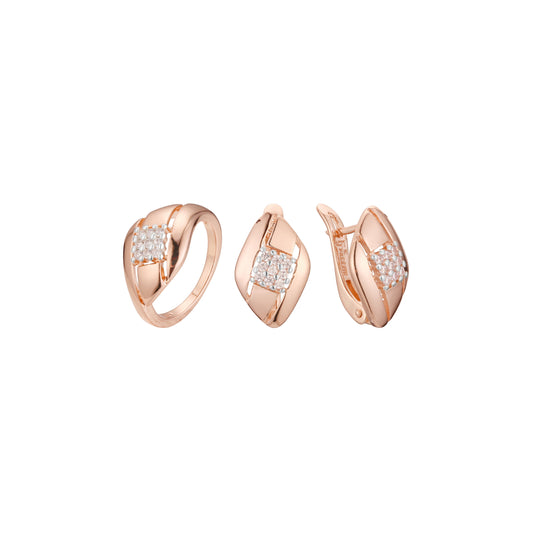 Conjunto de racimo cuadrado de dos tonos de oro rosa
