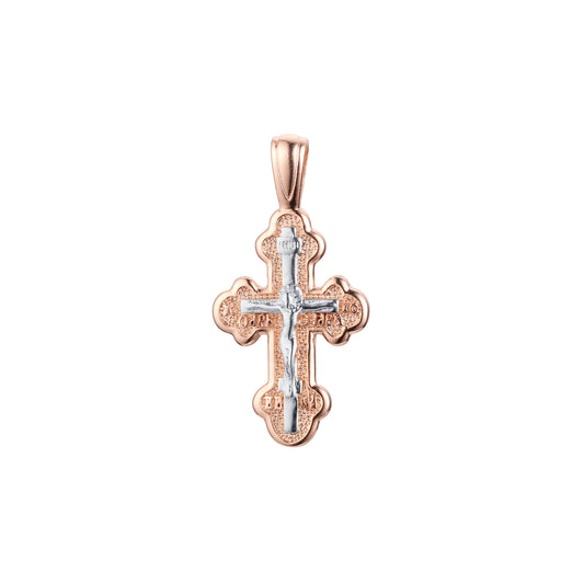 Orthodox cross budded pendant in Rose Gold two tone, 14K Gold plating colors