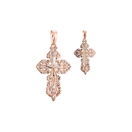 crucifix Eastern Orthodox Russian 14K Gold, Rose Gold two tone pendant
