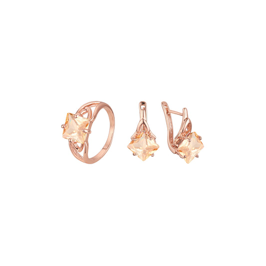 Anillos solitarios con piedra talla esmeralda Conjunto de joyas en oro rosa