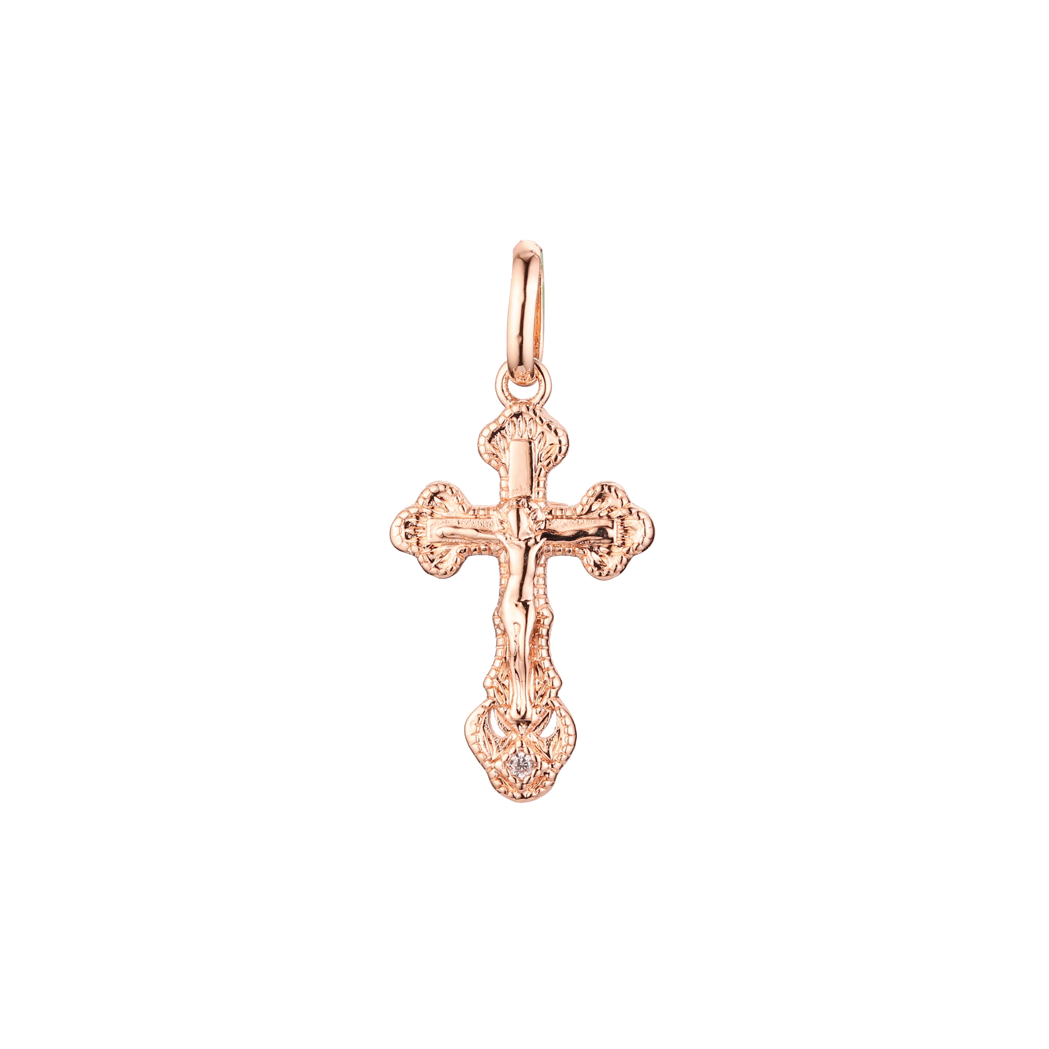 .crucifix Eastern Orthodox Russian 14K Gold, Rose Gold two tone, White Gold pendant