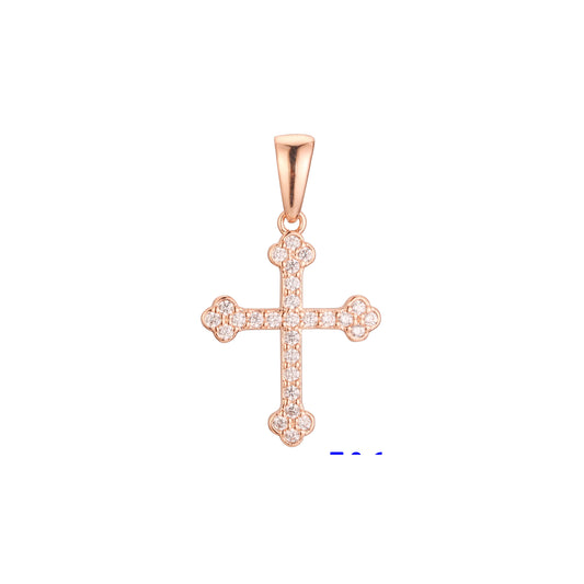 Pingente de cruz latina em ouro rosa, cores banhadas a ouro 14K