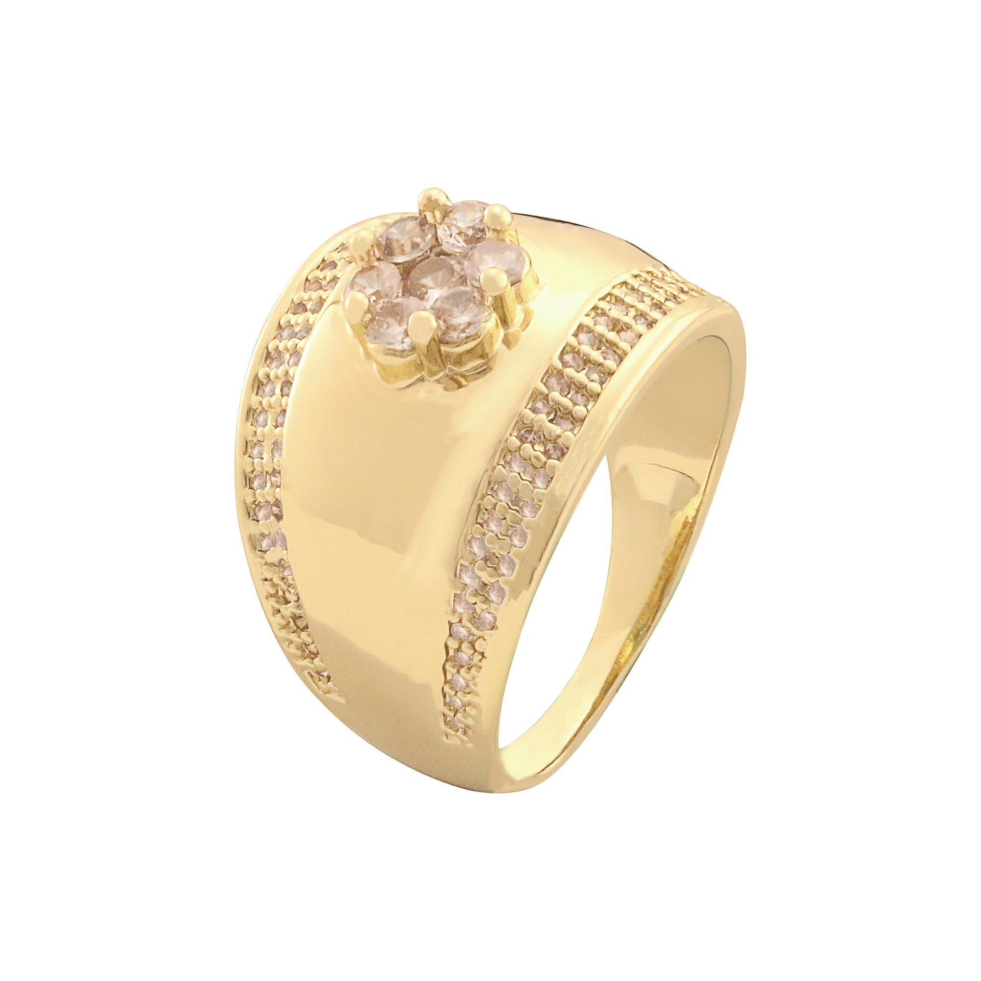 Anillos anchos de racimo de oro rosado y oro de 14 k
