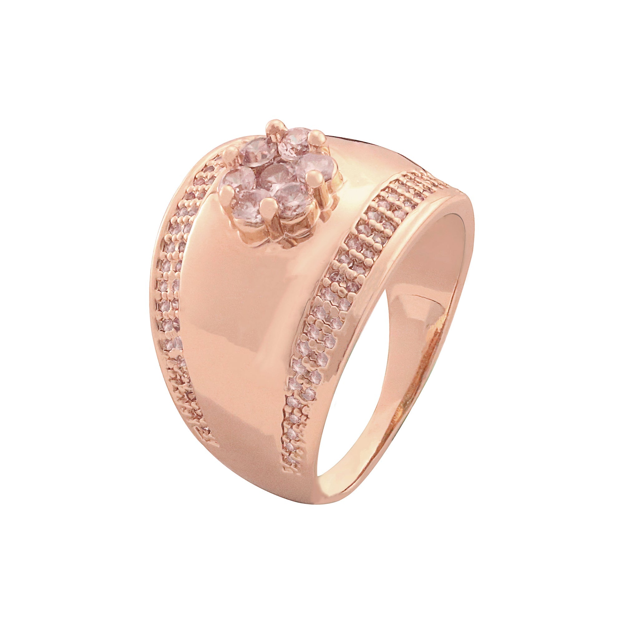 Anillos anchos de racimo de oro rosado y oro de 14 k