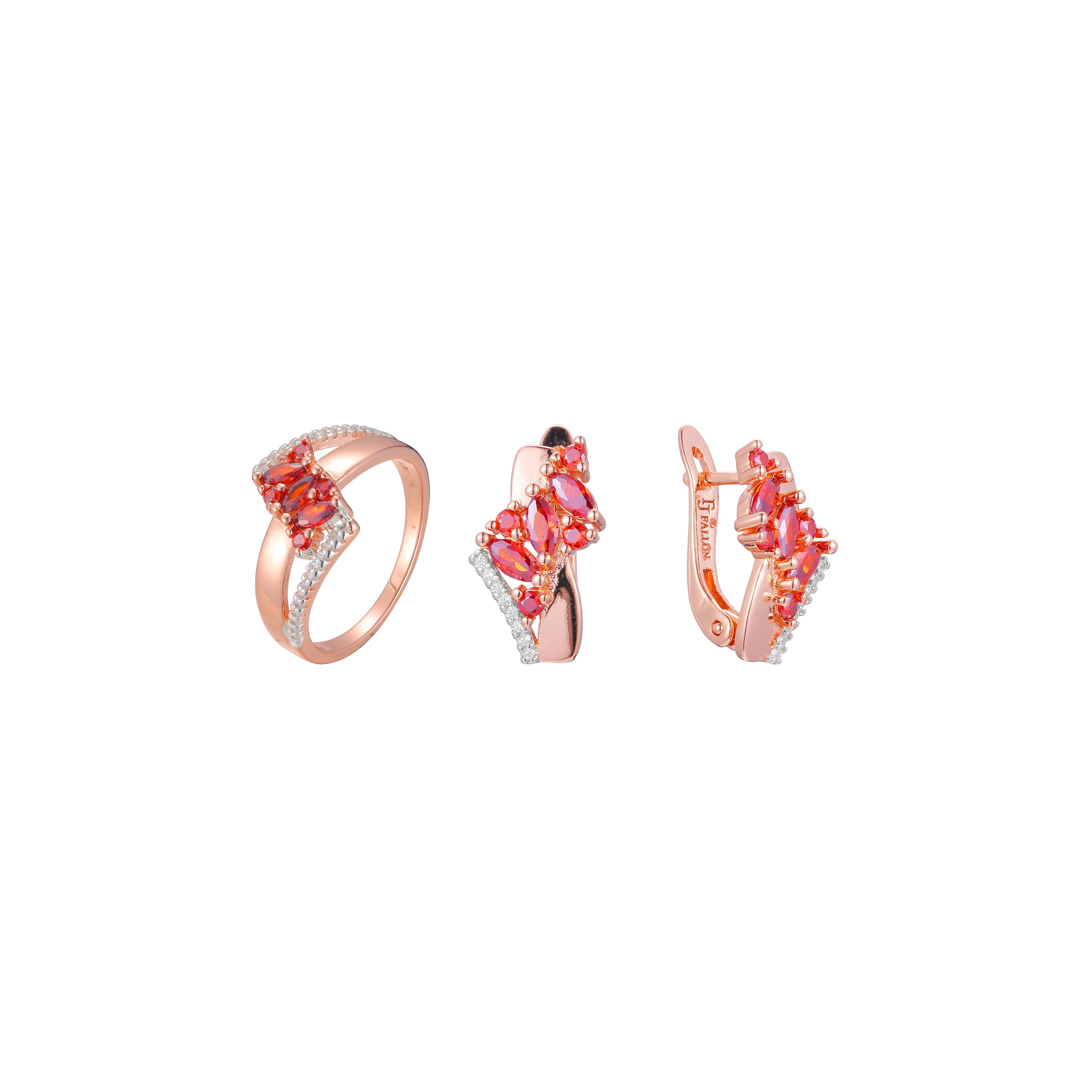 Juego de adoquines de racimo rojo elegante de dos tonos de oro rosa