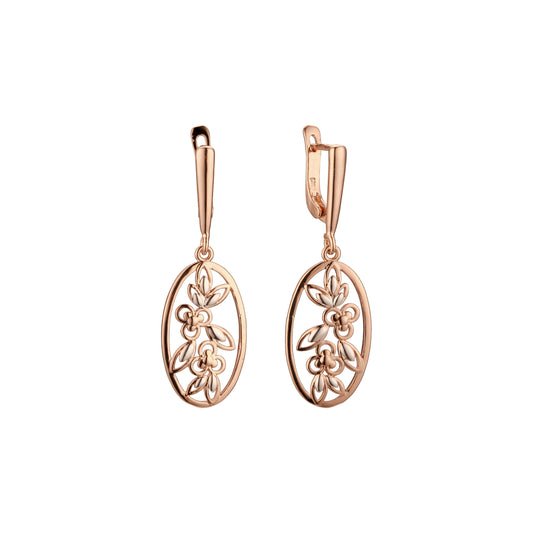 Elegantes pendientes bicolor de oro rosa con flores y frutas