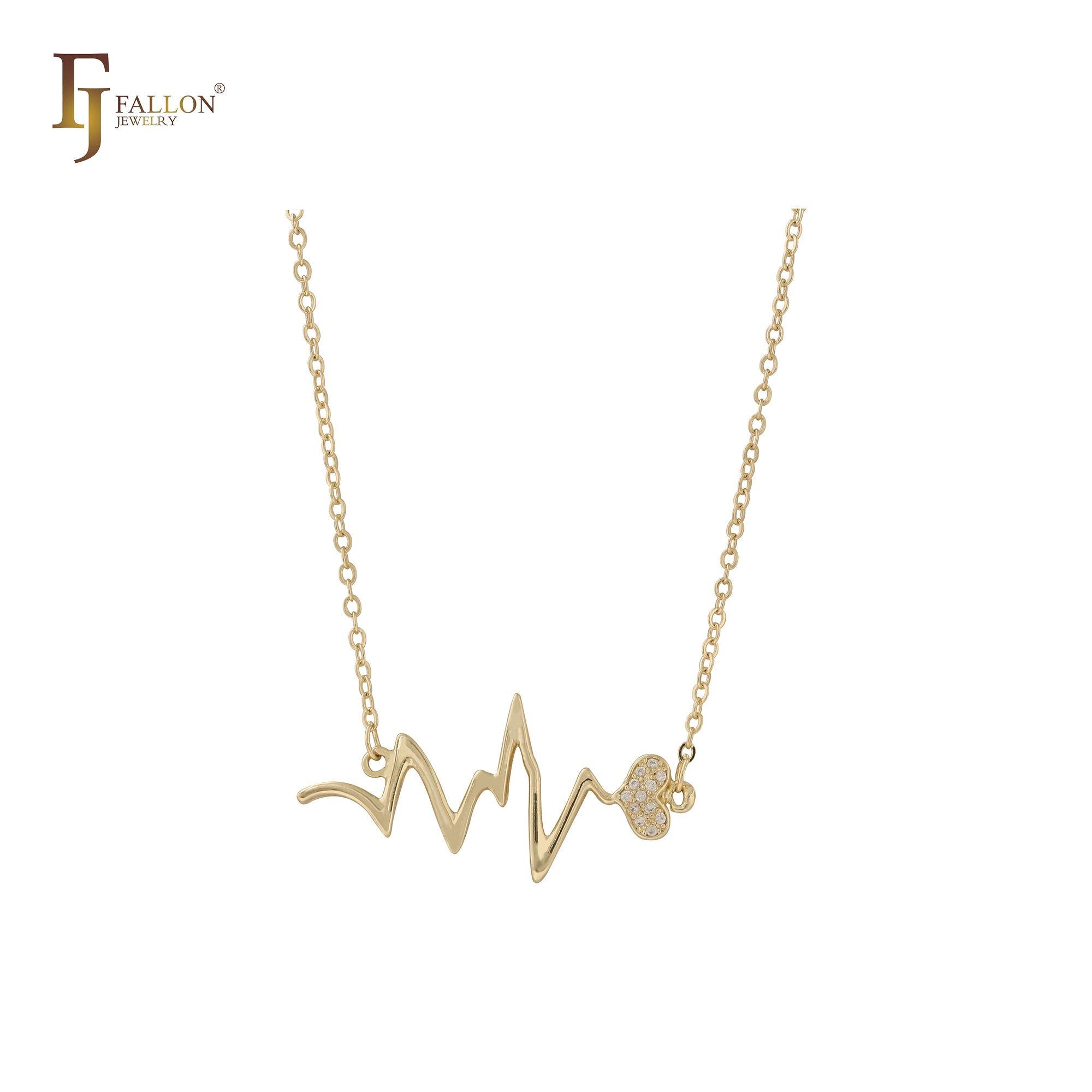 Collar de oro de 14 quilates con circonitas blancas pavimentadas con latidos del corazón