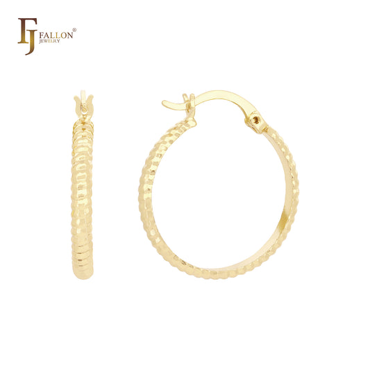 Aros de oro de 14 quilates, oro rosa y oro blanco con textura de cuerda redondeada