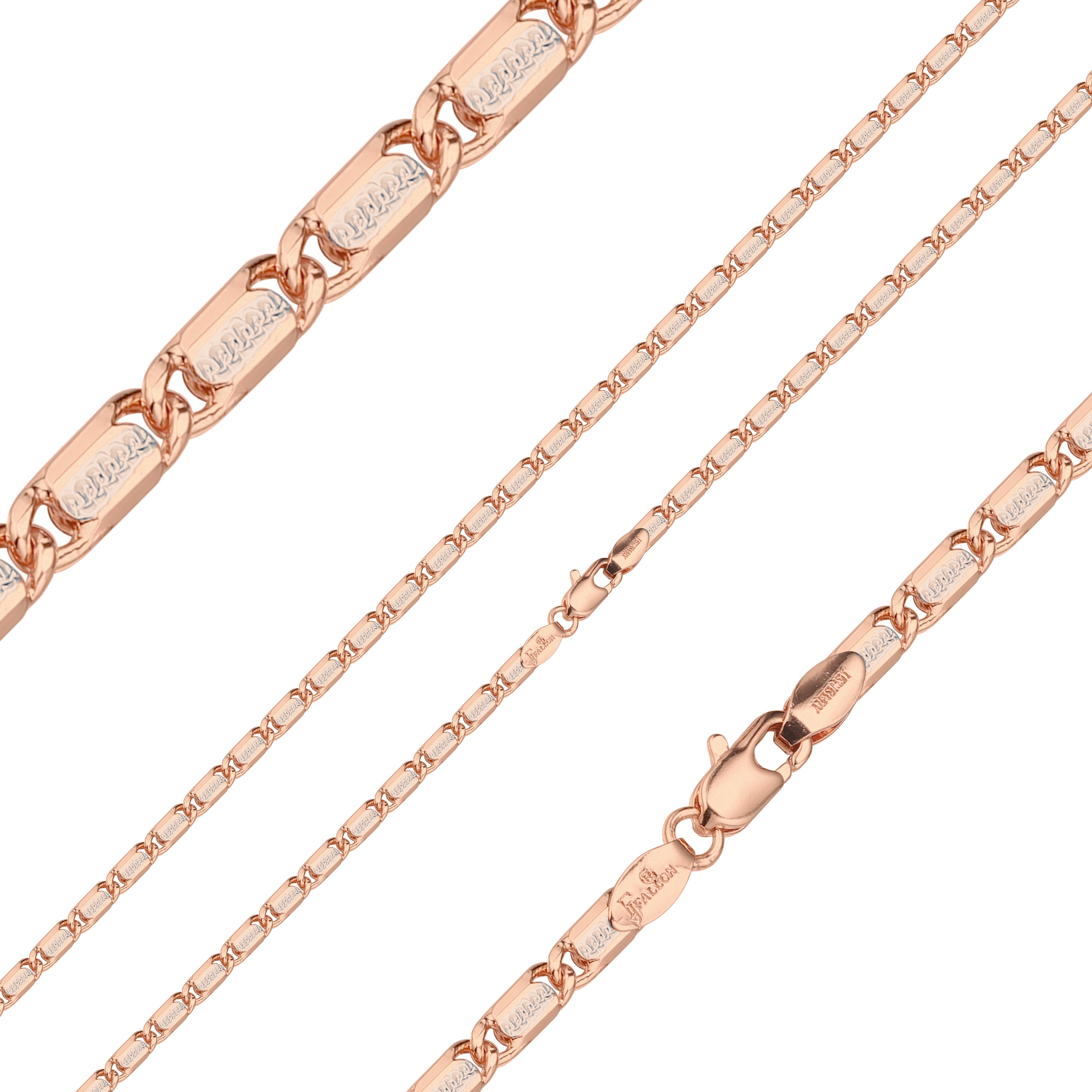 Solid rounded snail link center ripple hammered chains plated in Rose Gold, 14K Gold two tone