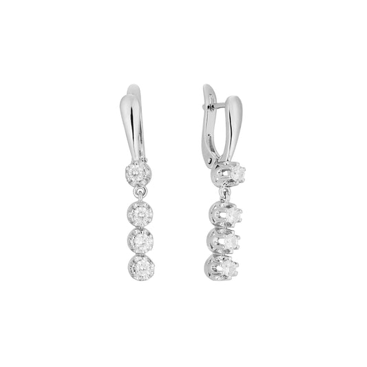 Pendientes de oro de 14 quilates, oro de 18 quilates, oro rosa y oro blanco con cuatro circonitas blancas.