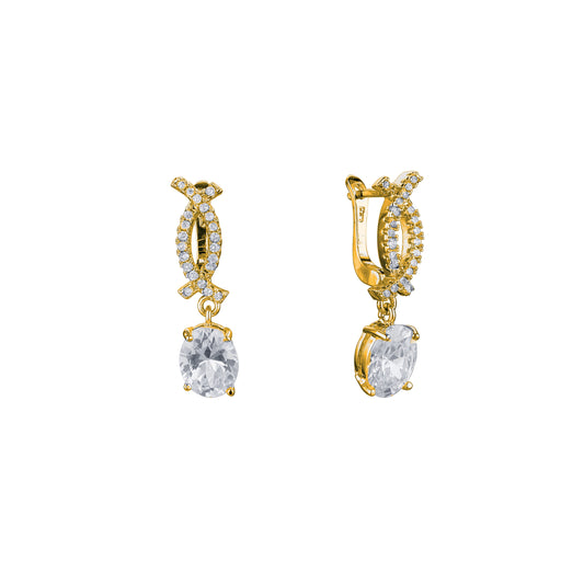 Pendientes de oro de 14 quilates, oro de 18 quilates, oro rosa y oro blanco con solitario de circonitas pavimentadas de doble C.