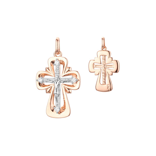 Eastern Orthodox Russian pendant in Rose Gold, two tone plating colors