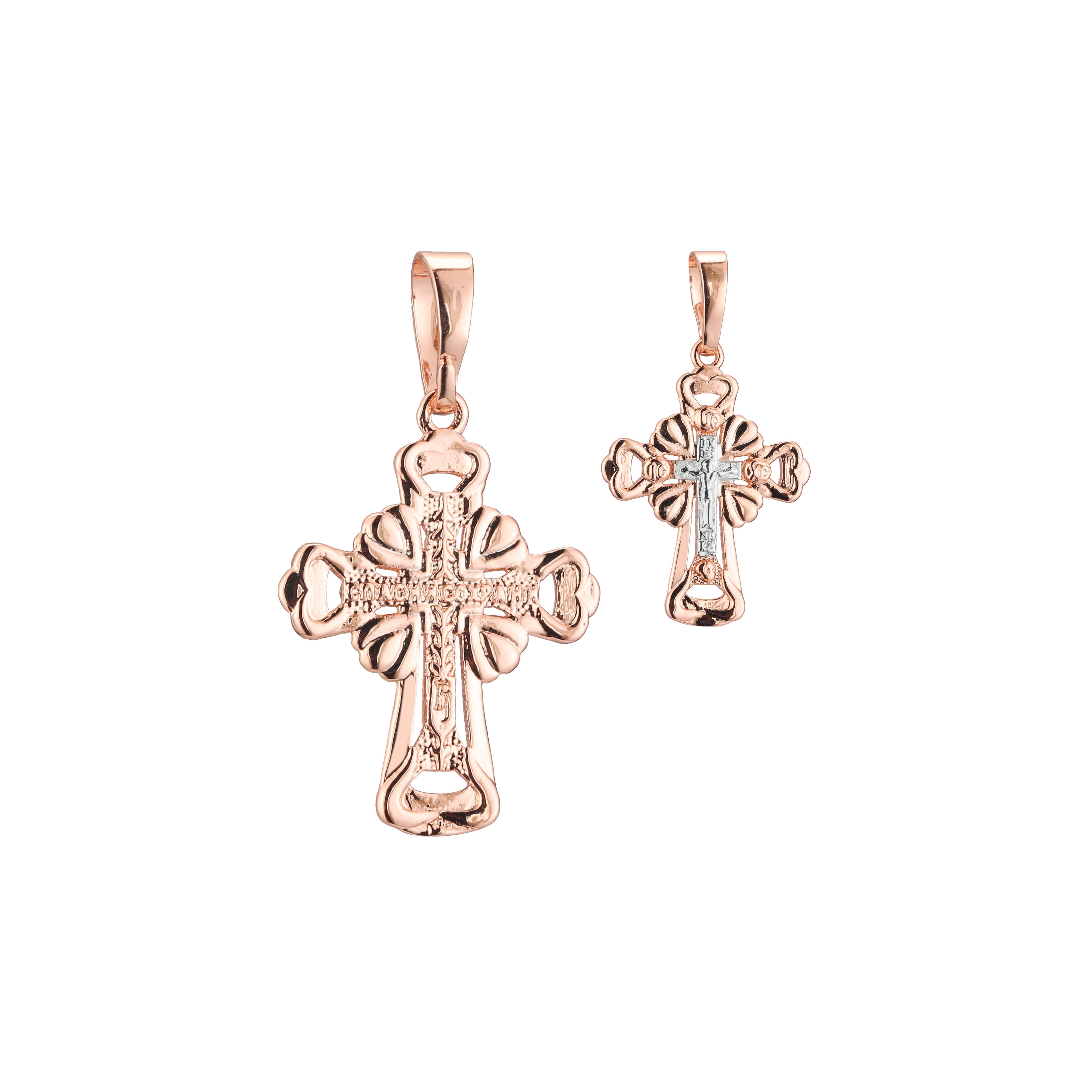 Eastern Orthodox Russian budded pendant in 14K Gold, Rose Gold two tone plating colors