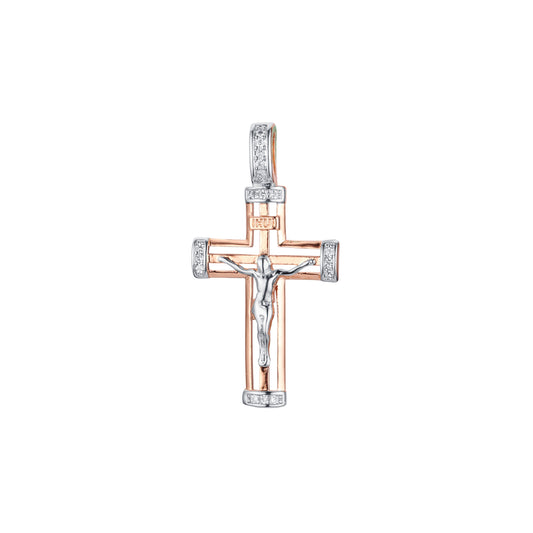 Eastern Orthodox Russian pendant in Rose Gold two tone, 14K Gold