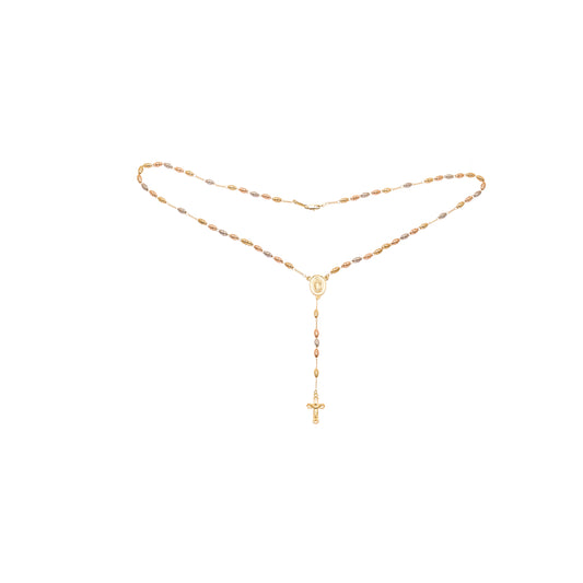 Italian Virgin of Guadalupe Catholic (Hollow Cut-Out Oval Beads) 14K Gold two tone Rosary Necklace