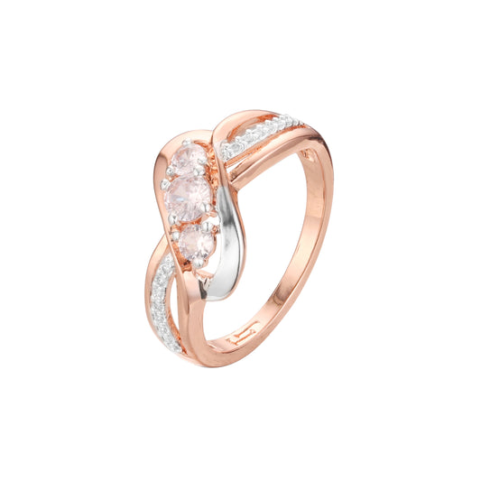 Anillos solitarios de dos tonos de oro rosa con adoquines de 2 piedras