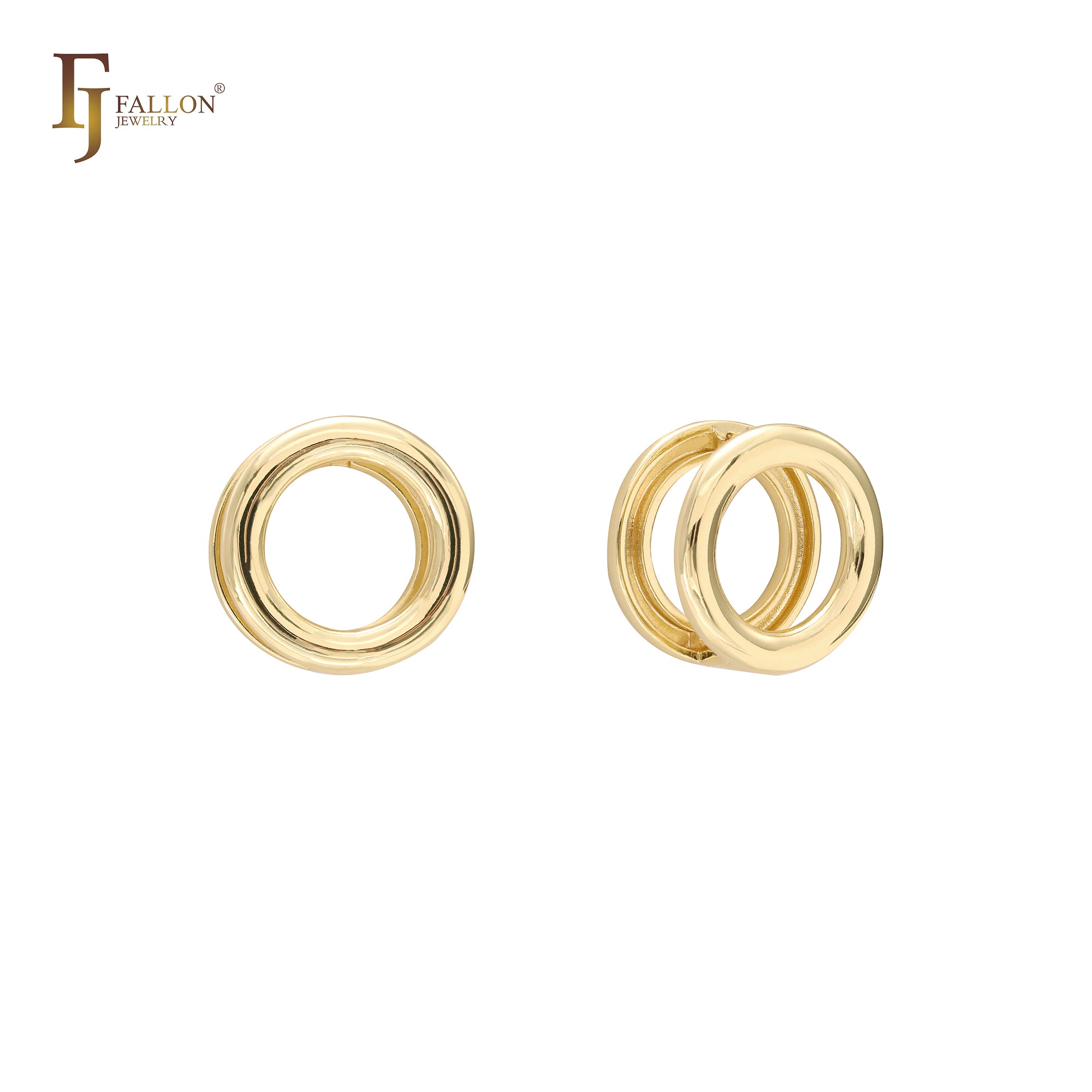 Pendientes Huggie de doble círculo en oro de 14 quilates, oro rosa y oro blanco.