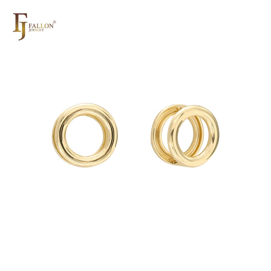 Pendientes Huggie de doble círculo en oro de 14 quilates, oro rosa y oro blanco.