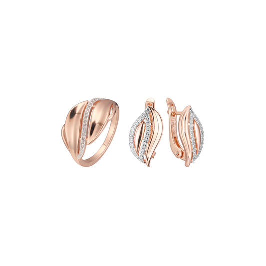 Conjunto elegante de hojas dobles de dos tonos de oro rosa