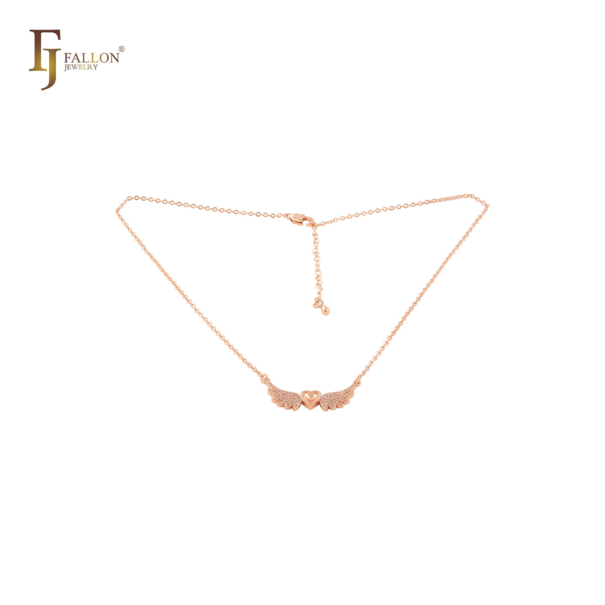 Corazón y alas de ángel oro de 14 quilates, collar de oro rosa