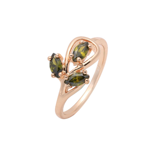 Кольца Marquise с тремя оливково-зелеными камнями, покрытыми розовым золотом