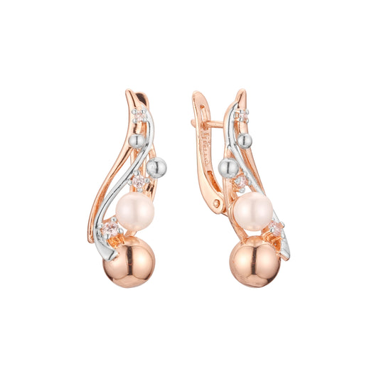 Contas e pérolas Ouro 14K, Ouro Rosa, brincos bicolores