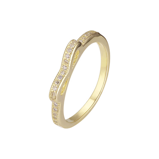 Aliança de casamento fita pavimentada branco cz anéis de ouro 14K