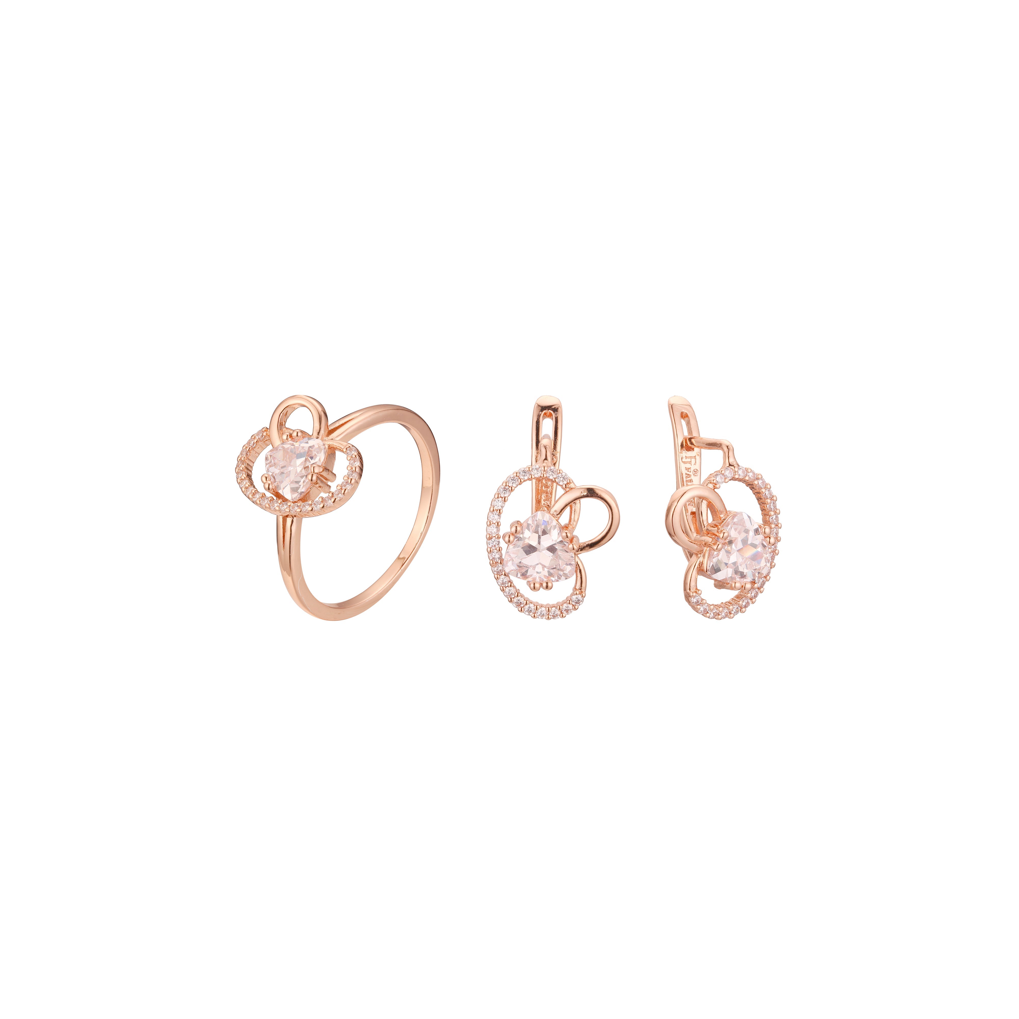 Conjunto de moda de Saturno triangular solitario de oro rosa