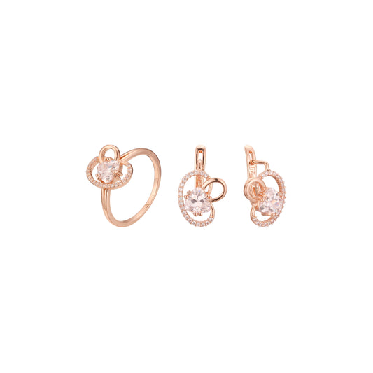 Conjunto de moda de Saturno triangular solitario de oro rosa