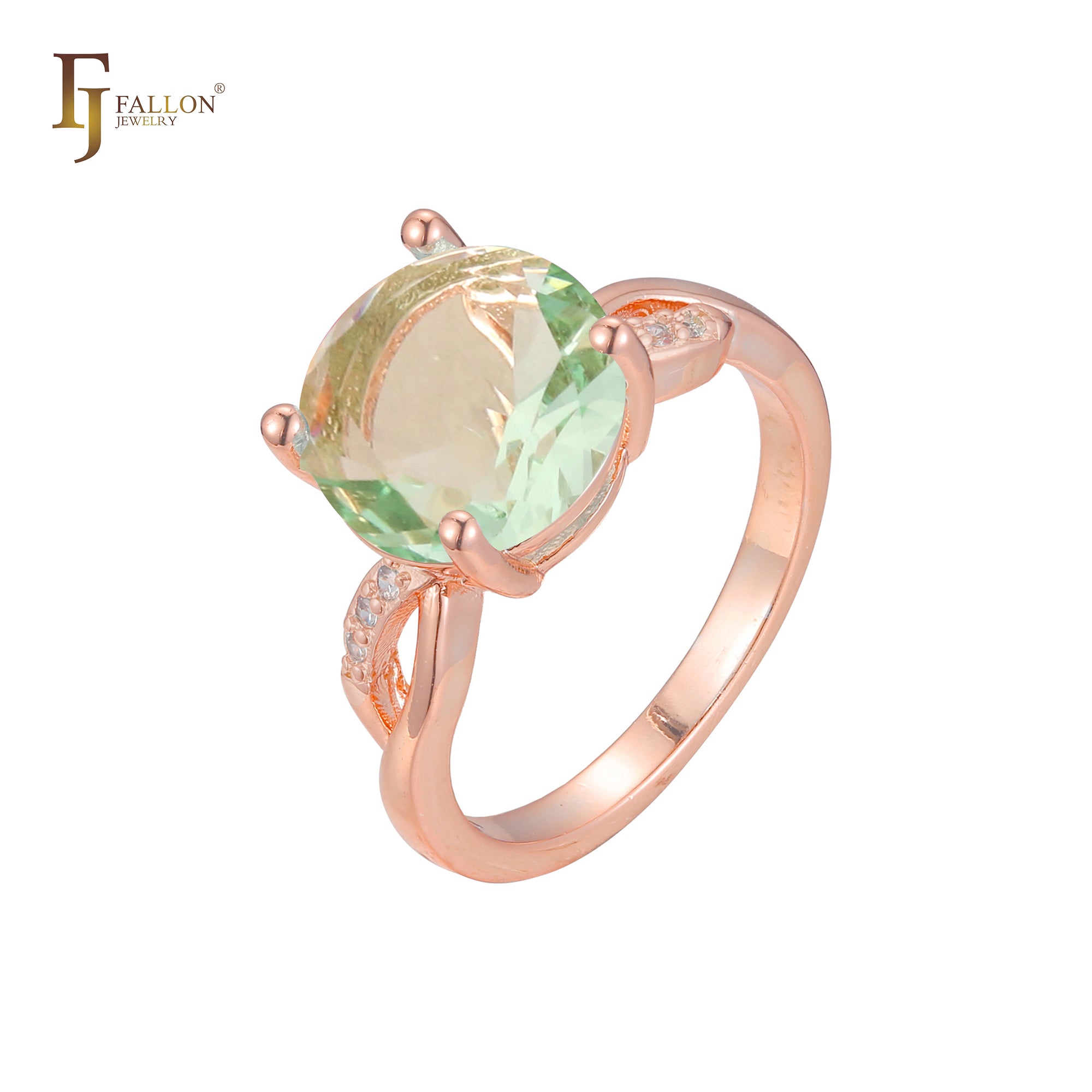 Solitario de dos tonos en oro rosa con grandes anillos redondos de piedras