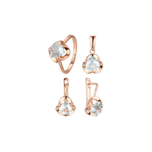 Conjunto de circonitas triangulares con solitario en oro rosa