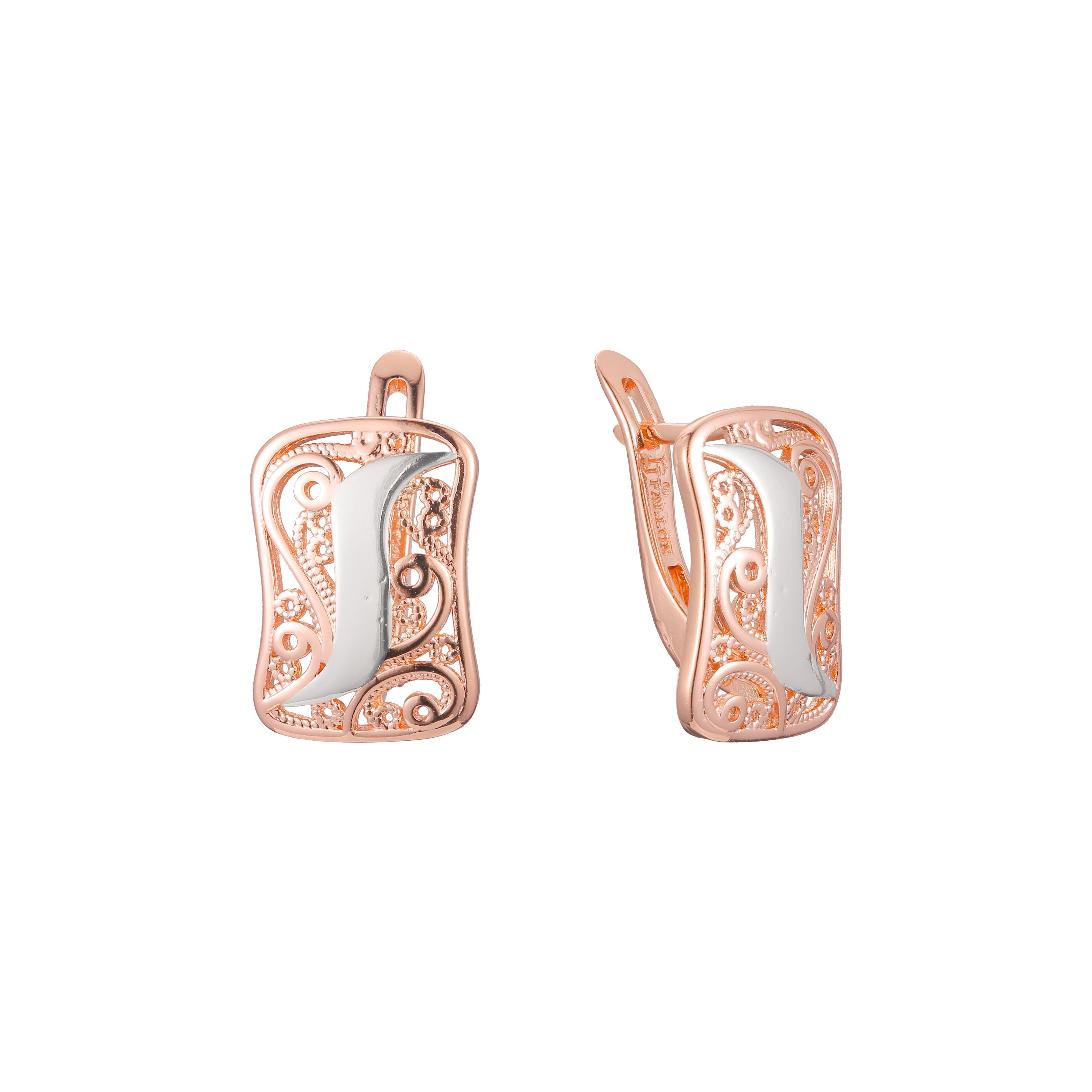 Aretes en Oro 14K, Oro Rosa, baño en dos tonos