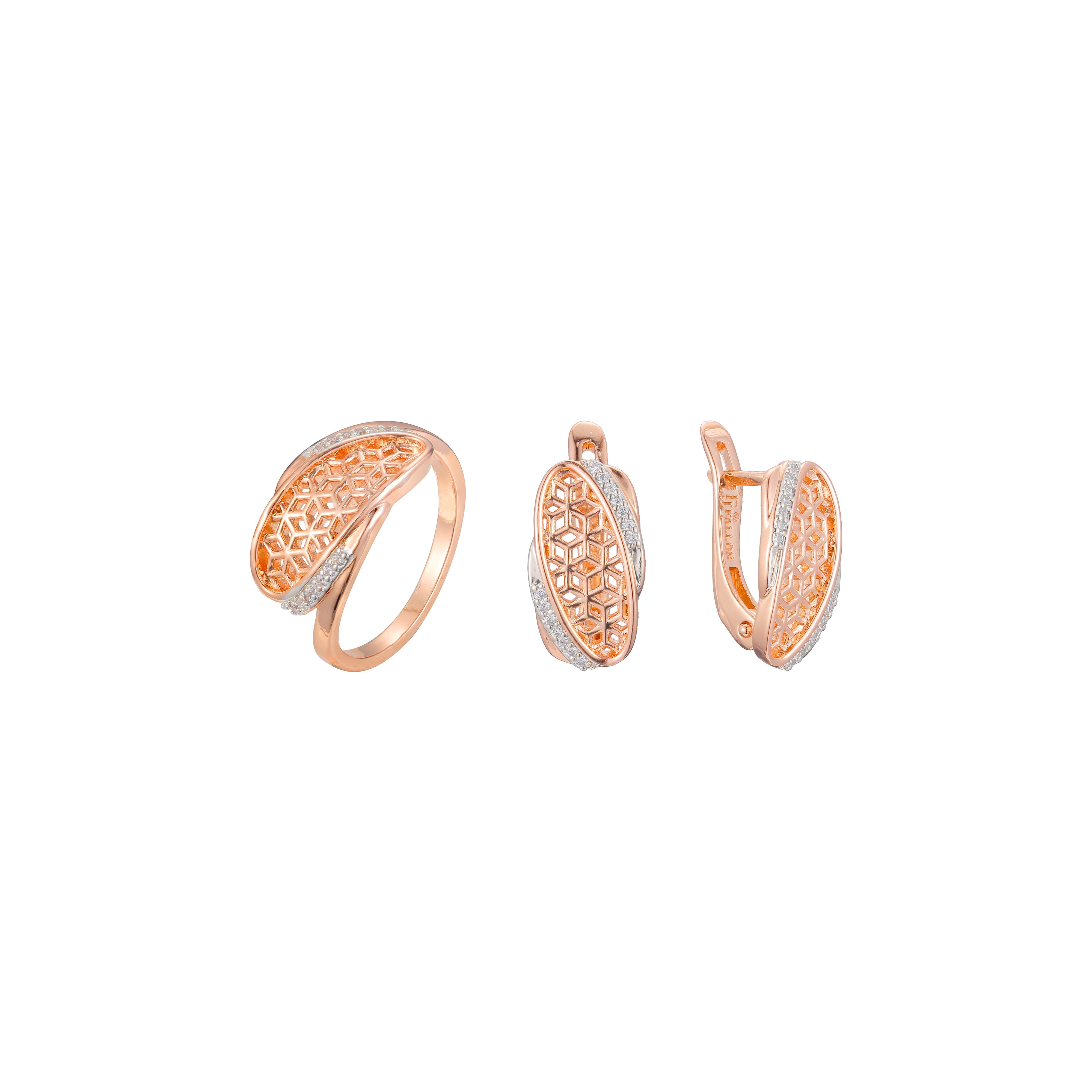 Conjunto de moda de red cúbica geométrica de dos tonos de oro rosa